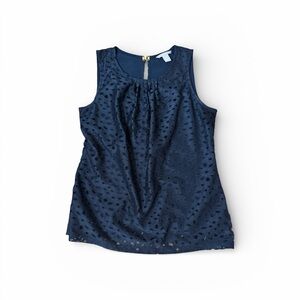 Banana Republic Black Eyelet  Sleeveless Top with built in black tank M